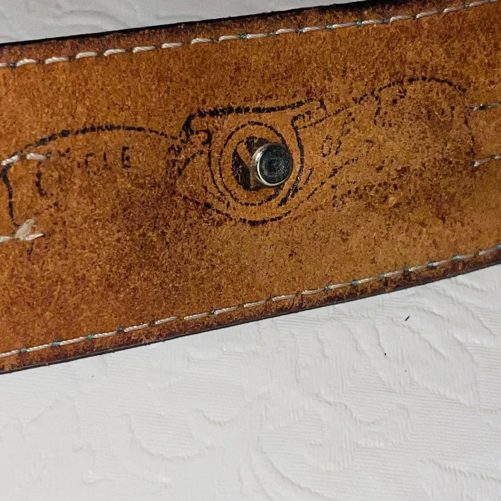 VTG Southwestern Turquoise Laced Leather Belt w/Silver Conchos Siz 32-36